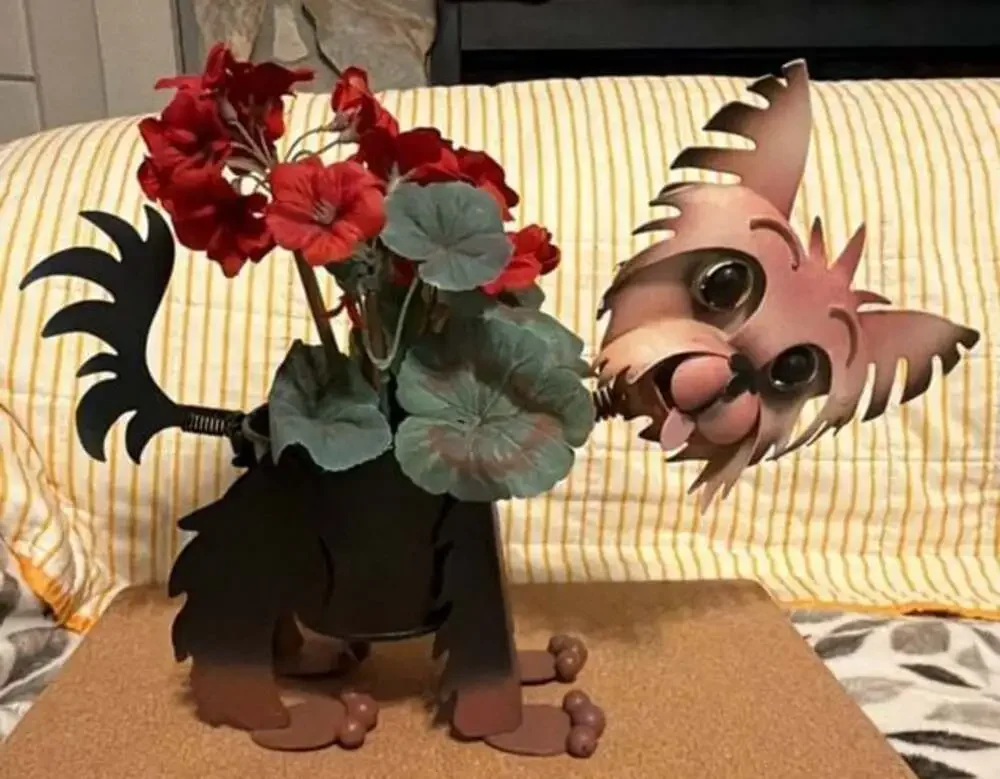 Yorkshire Terrier Metal Dog Planter with Spring Head & tail